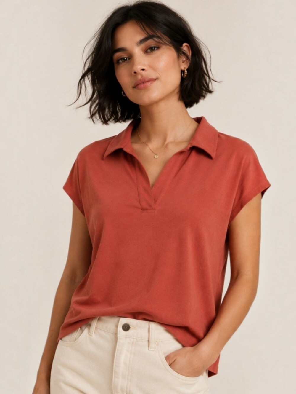 Madewell Rust Collared Muscle Tee
